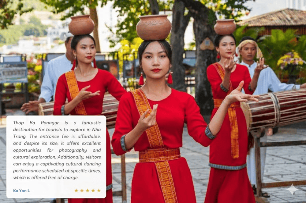 Visitors witness vibrant folk performances and the rich cultural expressions of the Cham people